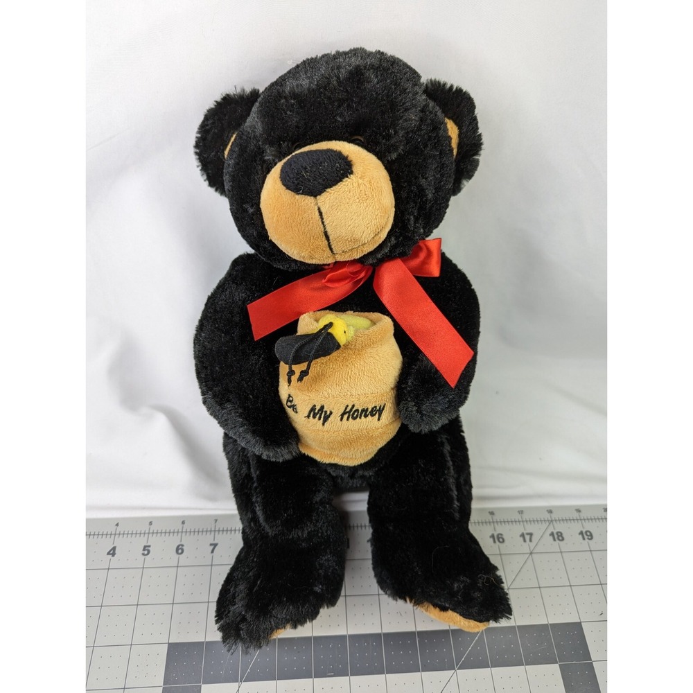 Burton Black Bear Plush Bee Honey Pot 14 Inch Stuffed Animal Toy
